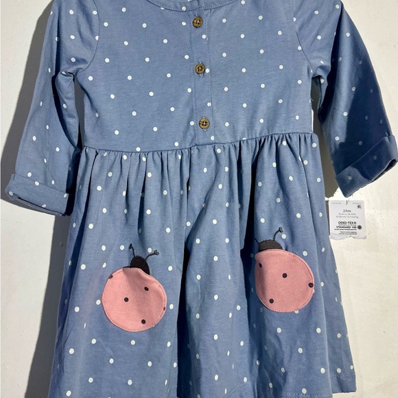 Carter's Blue Polka Dot Dress with Pink Pockets - Picture 1 of 4